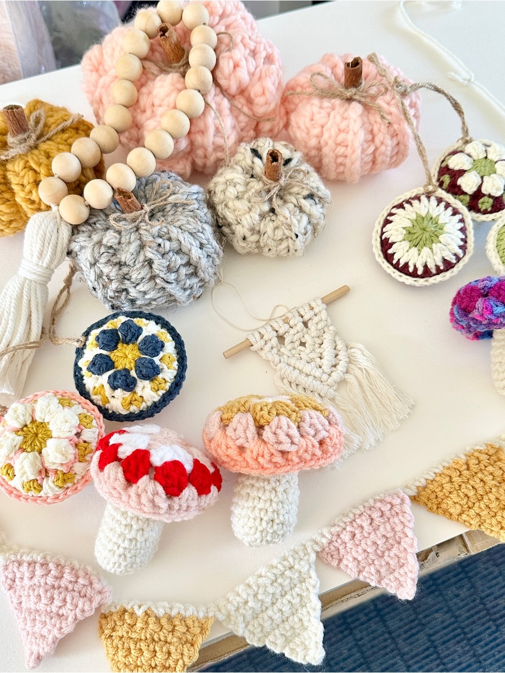 Pumpkins Mushrooms Fall Crochet Decor | Cottagecore Home Decor Cute Garland